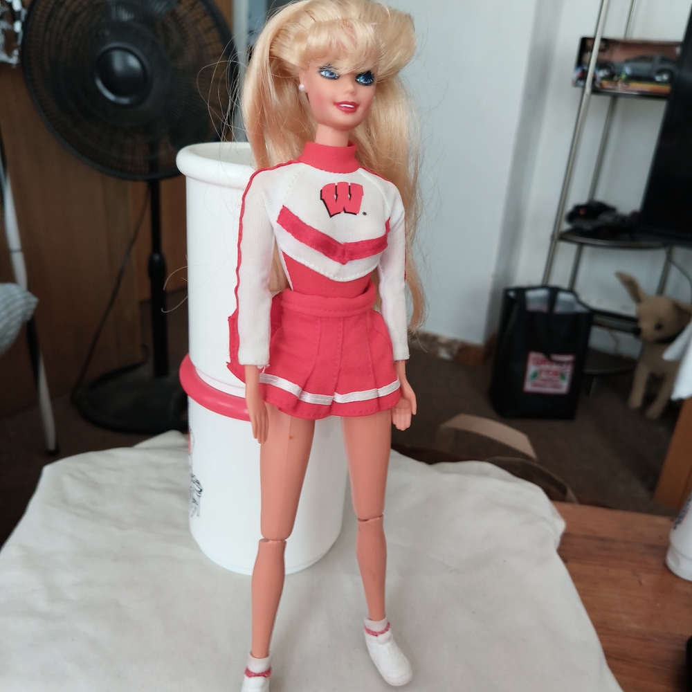 Wisconsin Badger Vintage Cheerleader Doll in Red and White Outfit